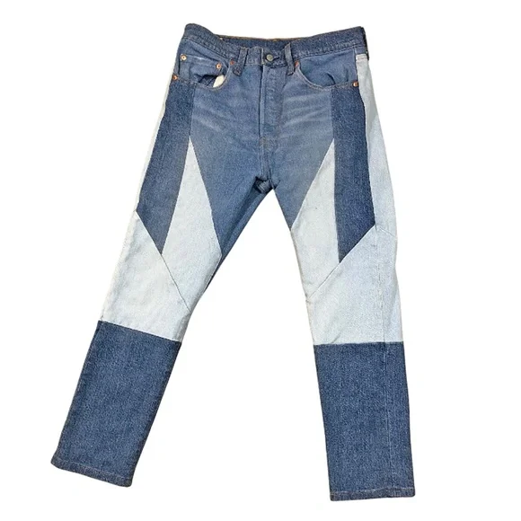 LEVI'S 501® Patchwork Stretch Skinny Blue Jeans Size 30x26 - Picture 2 of 9